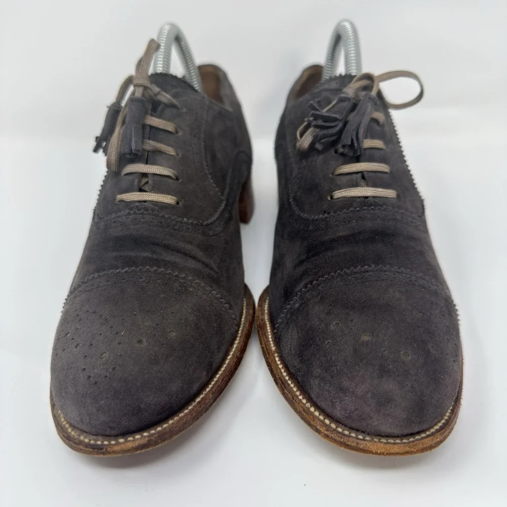 Vintage Winstanley Suede Brogue Oxford Men 7.5B Gray Cap Toe Dress Shoes Ireland